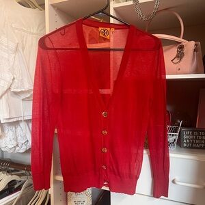 Tory Burch Vibrant Red Sheer Cardigan